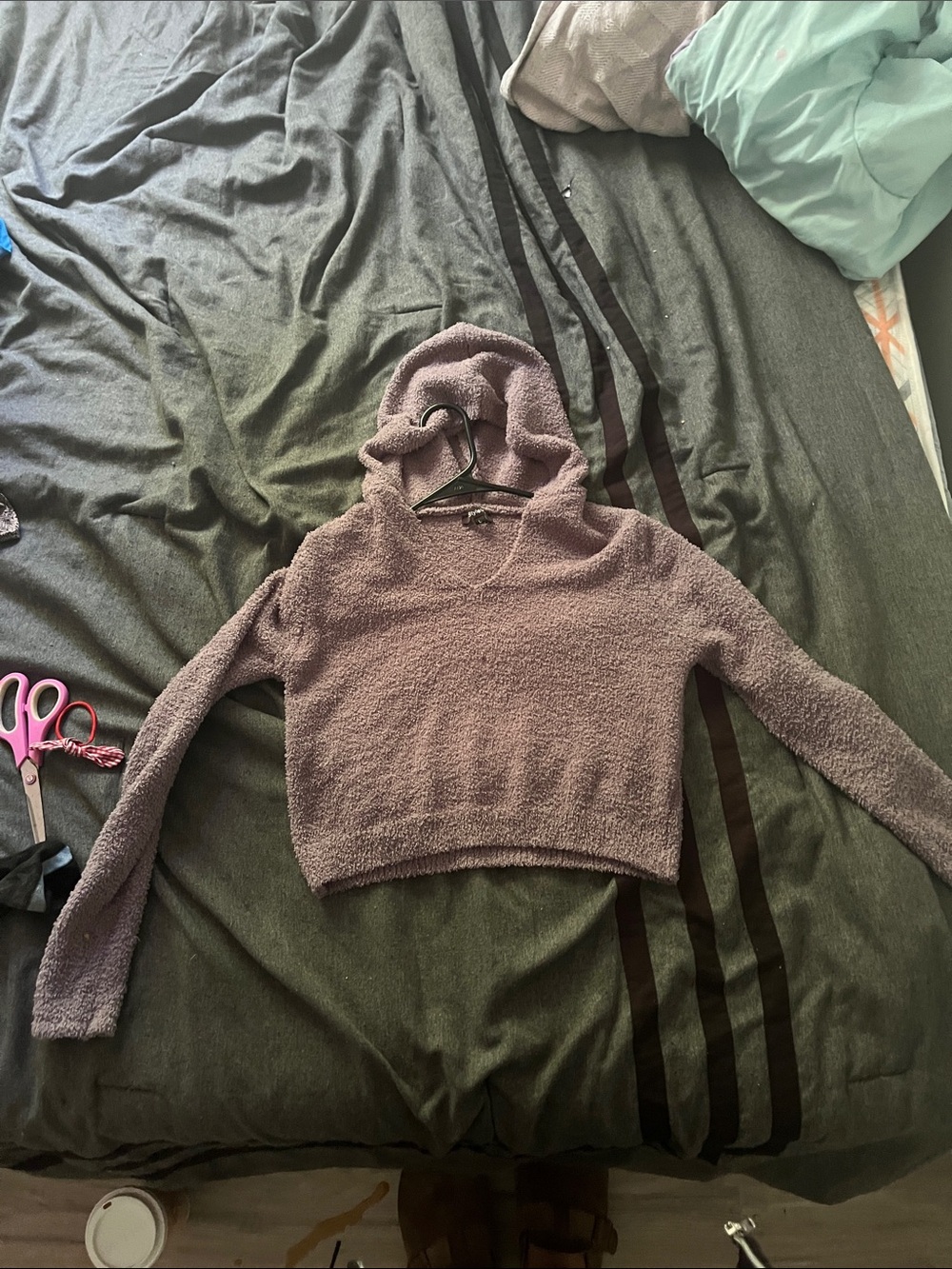 Plush Cropped Hooded Sweater in Mauve